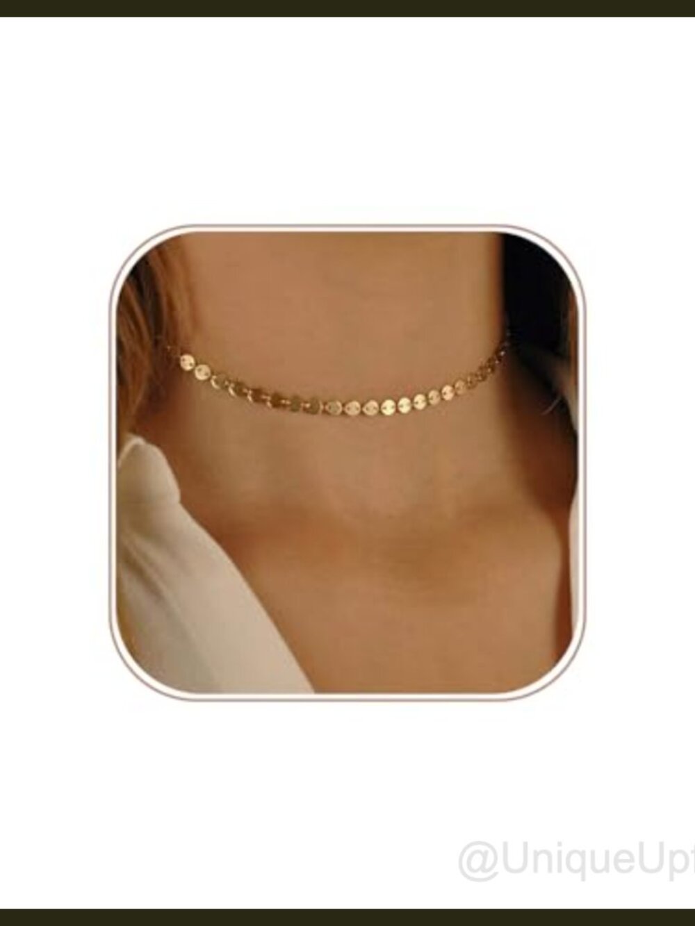 18k Gold Plated Figaro Chain Choker Necklace with Coin Pendant and Lobster Clasp